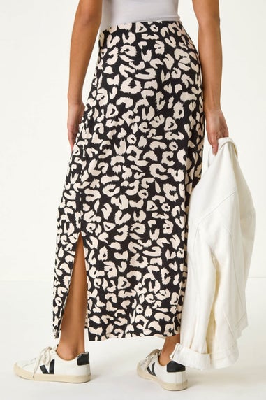 Roman Black Animal Print Maxi Skirt