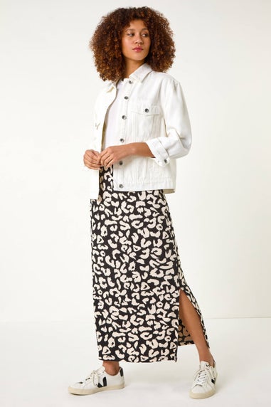 Roman Black Animal Print Maxi Skirt
