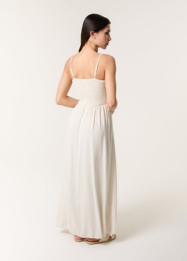 Blue Vanilla Cream Shirred Maxi Dress