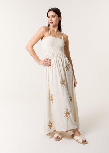 Blue Vanilla Cream Shirred Maxi Dress