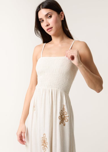 Blue Vanilla Cream Shirred Maxi Dress