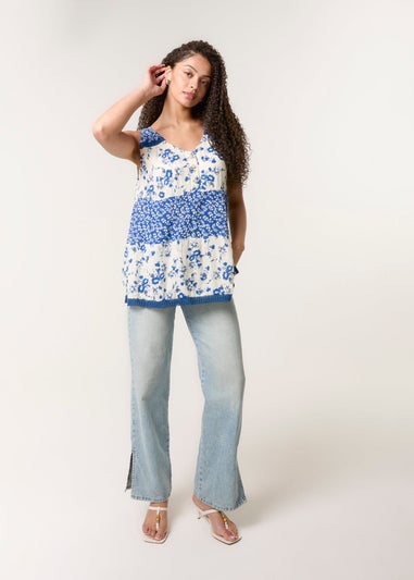 Blue Vanilla Ivory Crochet Mix Button Front Top