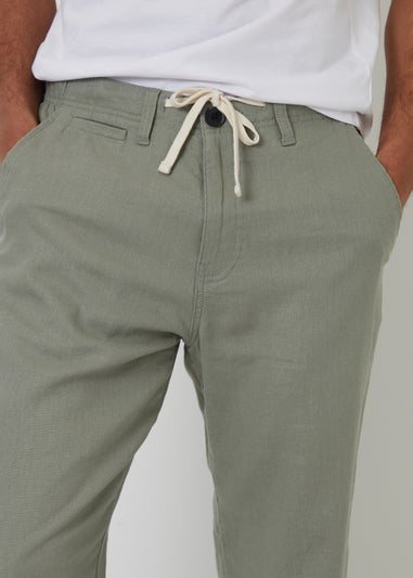 Threadbare Soft Green Annual Linen Blend Casual Trousers