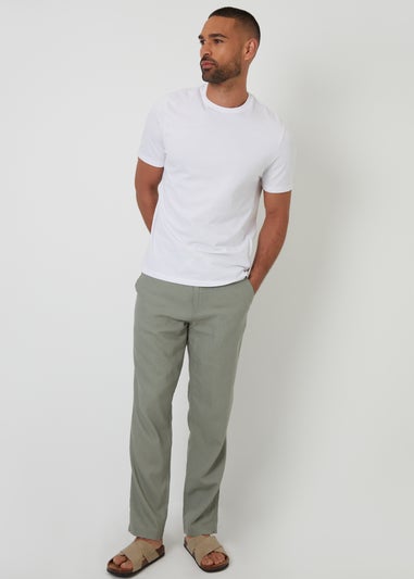 Threadbare Soft Green Annual Linen Blend Casual Trousers