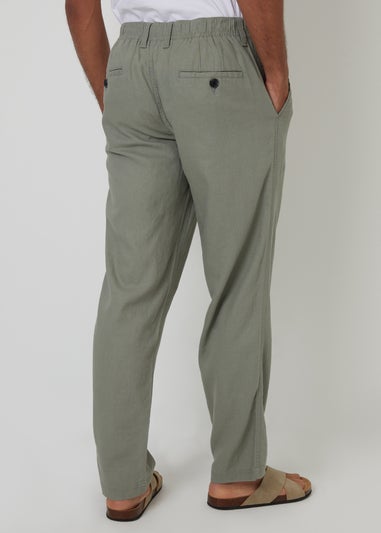 Threadbare Soft Green Annual Linen Blend Casual Trousers