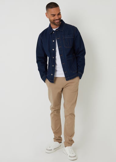 Threadbare Dark Blue Rinse Wash Denim Utility Jacket