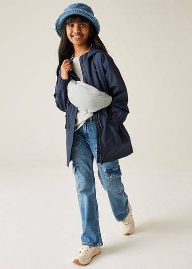 Regatta Navy/White Stripe Kids Ballina Waterproof Breathable Isotex Jacket (3-16 Years)