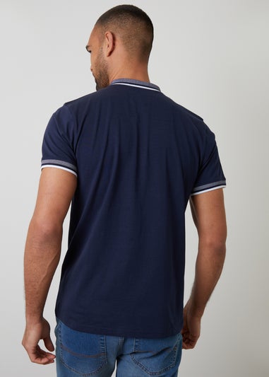 Threadbare Navy Birdseye Collar Quarter Zip Polo Shirt