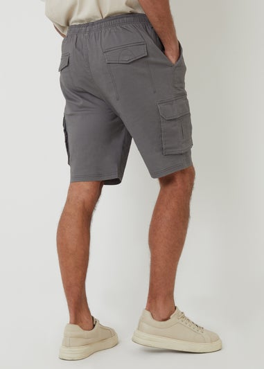 Threadbare Dark Grey Cotton Jogger Style Cargo Shorts With Stretch