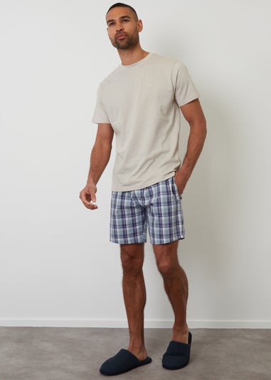 Threadbare Stone Short Sleeve Check Pyjama Set