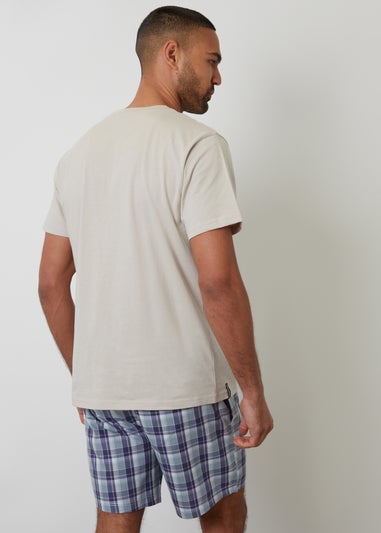Threadbare Stone Short Sleeve Check Pyjama Set
