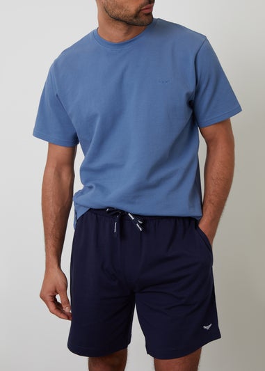 Threadbare Blue Cotton Popcorn Textured Shortie Pyjama Set