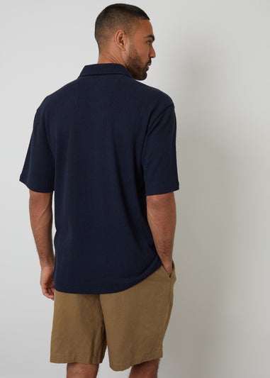 Threadbare Navy Textured Relaxed Fit Short Sleeve Shirt