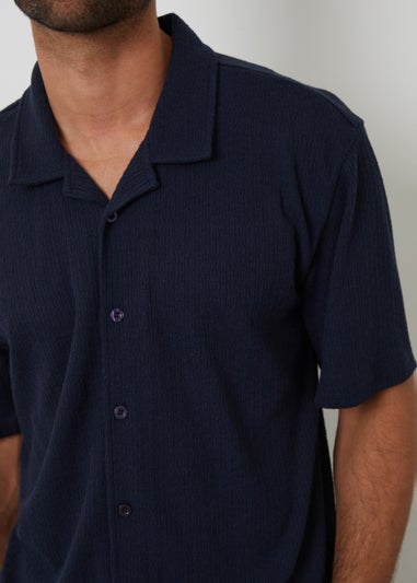 Threadbare Navy Textured Relaxed Fit Short Sleeve Shirt