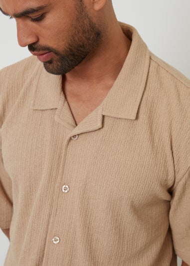 Threadbare Stone Textured Relaxed Fit Short Sleeve Shirt