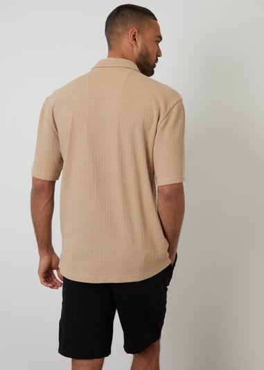 Threadbare Stone Textured Relaxed Fit Short Sleeve Shirt