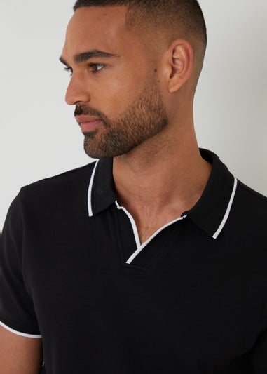 Threadbare Black Cotton Trophy Neck Polo Shirt