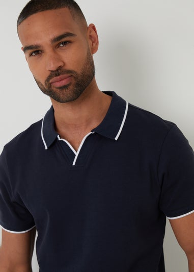 Threadbare Navy Cotton Trophy Neck Polo Shirt