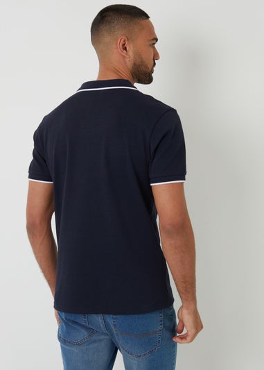 Threadbare Navy Cotton Trophy Neck Polo Shirt