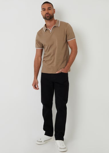 Threadbare Taupe Cotton Trophy Neck Polo Shirt