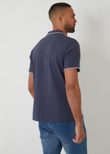 Threadbare Blue Cotton Contrast Revere Collar Polo Shirt