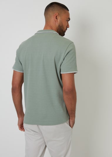 Threadbare Soft Green Cotton Contrast Revere Collar Polo Shirt