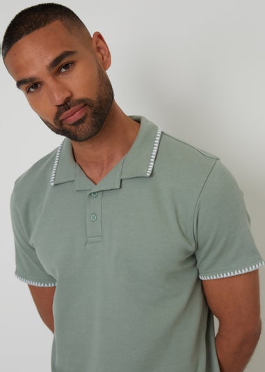Threadbare Soft Green Cotton Contrast Revere Collar Polo Shirt