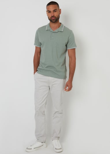 Threadbare Soft Green Cotton Contrast Revere Collar Polo Shirt