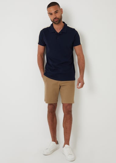 Threadbare Navy Crochet Detail Revere Collar Polo Shirt