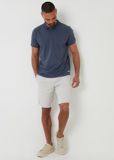 Threadbare Blue Textured Cotton Jersey Polo Shirt