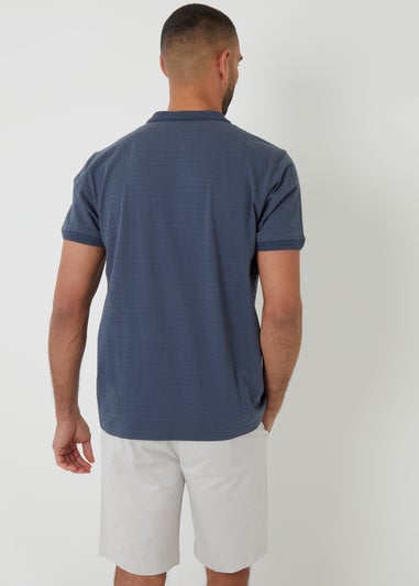 Threadbare Blue Textured Cotton Jersey Polo Shirt