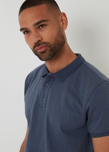 Threadbare Blue Textured Cotton Jersey Polo Shirt
