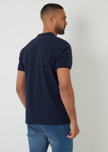 Threadbare Navy Textured Cotton Jersey Polo Shirt