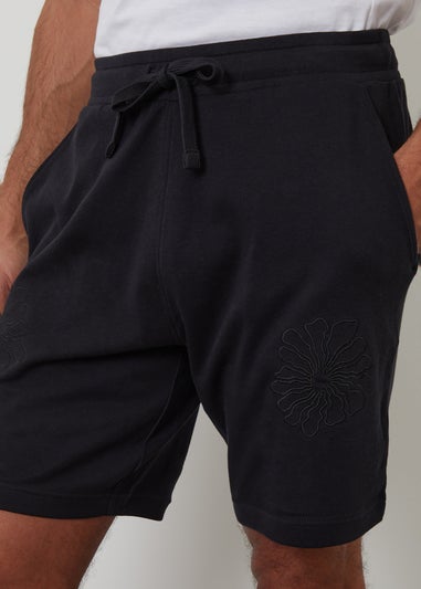 Threadbare Black Floral Embroidered Cotton Sweat Shorts
