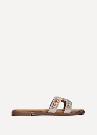 Linzi Nerissa Multi Beaded Diamante Flat Slider Sandal