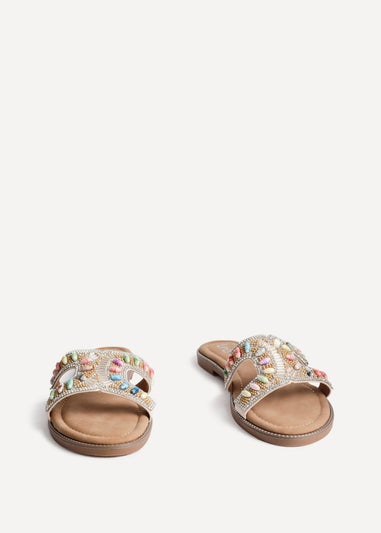 Linzi Nerissa Multi Beaded Diamante Flat Slider Sandal