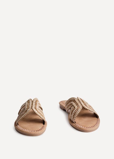 Linzi Solar Sand Raffia Link Design Flat Slider Sandal