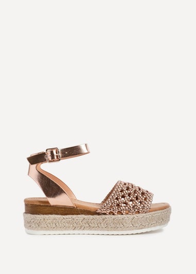 Linzi Sundown Pink Faux Leather Handwoven Espadrille Flatform Sandal