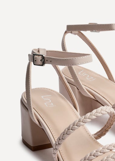Linzi Hariette Sand Faux Leather Plaited Block Heeled Sandals