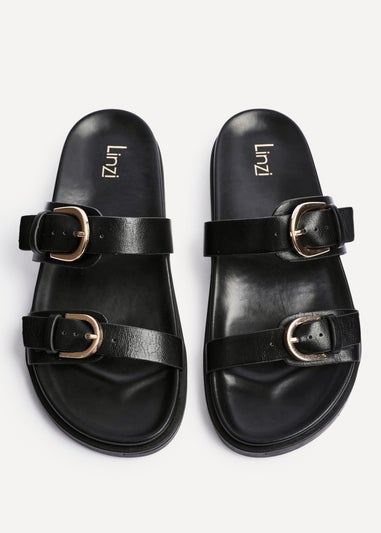Linzi Miko Black Faux Leather Flat Sandal