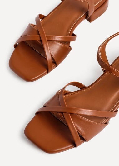 Linzi Zenna Tan Faux Leather Strappy Low Block Heeled Sandal