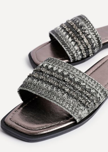 Linzi Fernanda Black Embellished Slip On Sandals