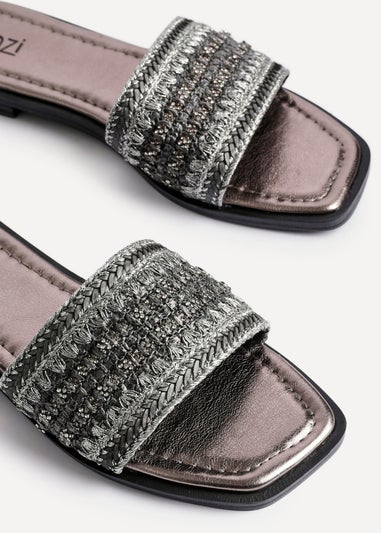 Linzi Fernanda Black Embellished Slip On Sandals