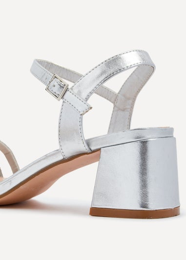 Linzi Bunty Silver Faux Leather Diamante Block Heeled Sandal