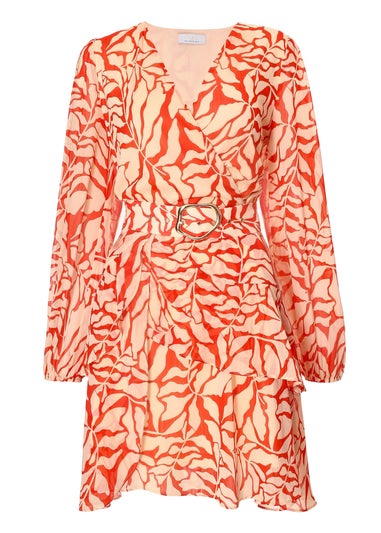Quiz Red Chiffon Floral Skater Dress