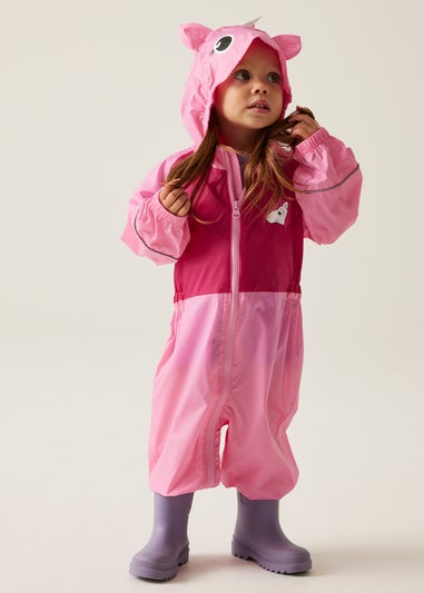 Regatta Luna Pink Kids Charco Waterproof Breathable Isolite Rainsuit (6 Months - 6 Years)
