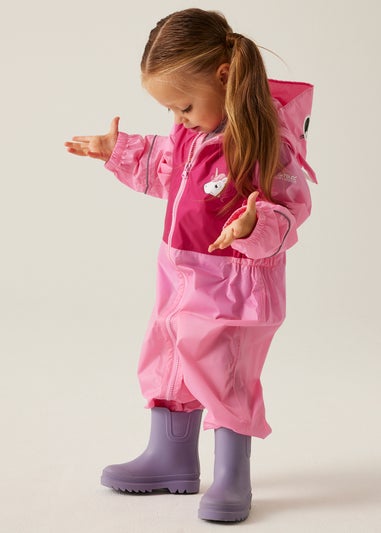 Regatta Luna Pink Kids Charco Waterproof Breathable Isolite Rainsuit (6 Months - 6 Years)