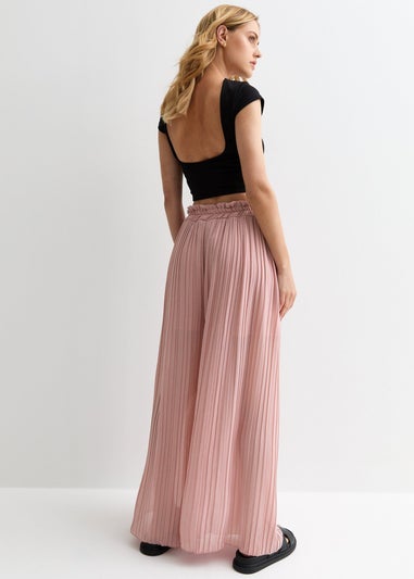 Gini London Pink Elasticated Waist Plisse Wide Led Trouser
