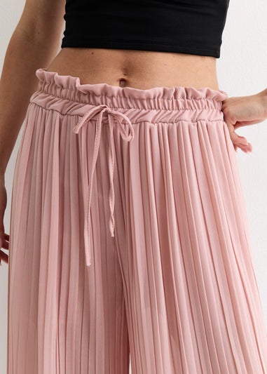 Gini London Pink Elasticated Waist Plisse Wide Led Trouser