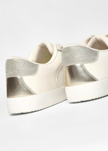 Quiz Cream Faux Leather Glitter Trainers